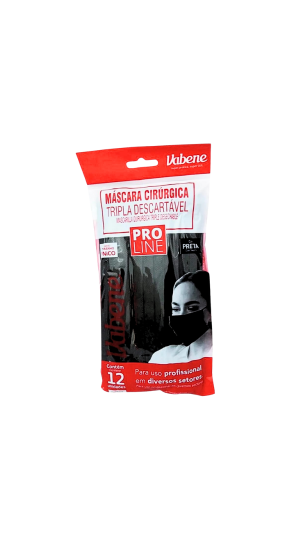 VABENE MASCARA CIRURGICA COR PRETA 12UNI