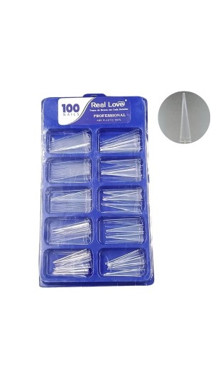 REAL LOVE TIPS C/100 STILETTO TRANSPARENTE EMBALAGEM AZUL