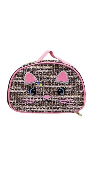 NECESSAIRE GATINHO COR ROSA COM PRETO  BX-2117