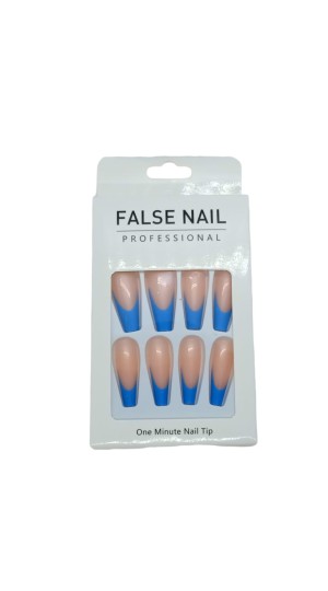 FALSE NAIL UNHA POSTIÇA C/12 ROSA COM AZUL