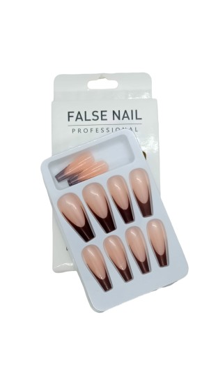 FALSE NAIL UNHA POSTIÇA C/12 ROSA COM MARROM