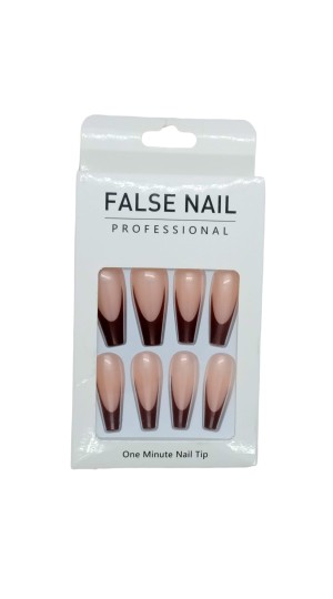 FALSE NAIL UNHA POSTIÇA C/12 ROSA COM MARROM