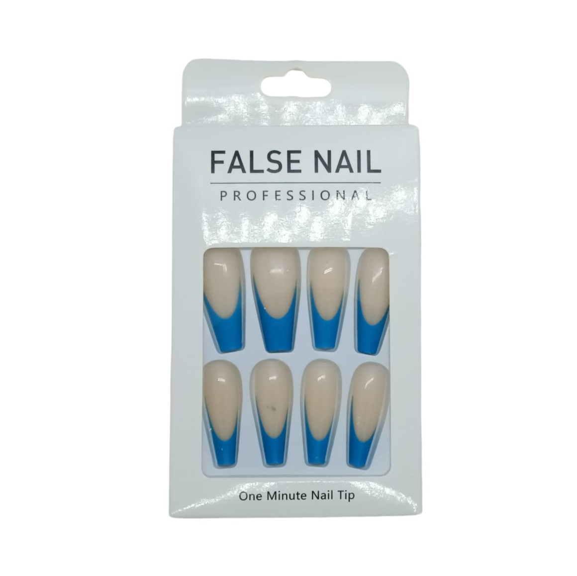 FALSE NAIL UNHA POSTIÇA C/12 NUDE COM AZUL