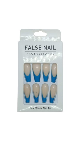 FALSE NAIL UNHA POSTIÇA C/12 NUDE COM AZUL